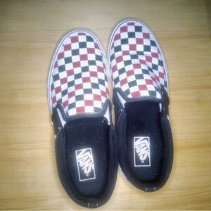 Vans Red and Black Checkerboard Slip-On Shoes
